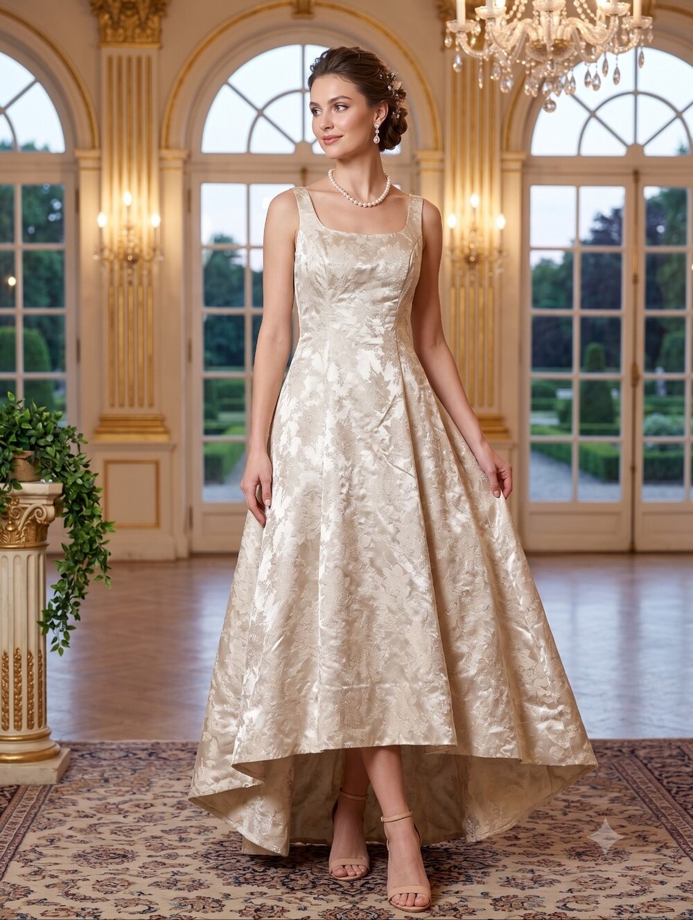 Vintage Scott McClintock Wedding Formal Ivory Gold Floral Stitched Gown Size 8